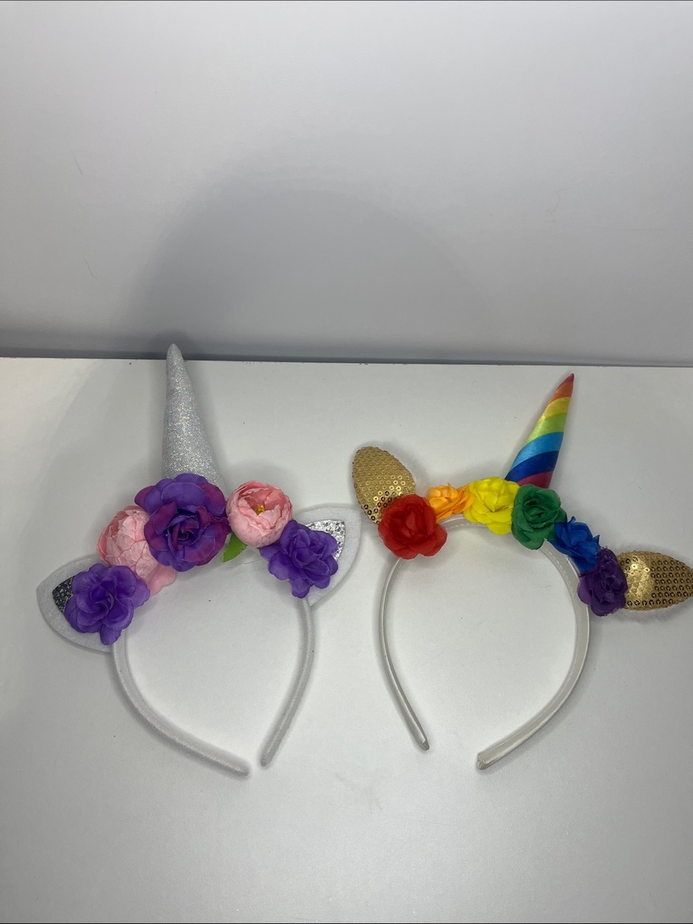 Unicorn Headband Set - Silver & Gold & Rainbow & Flowers - 2